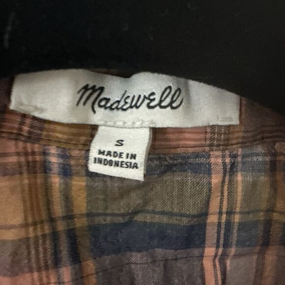 Madewell Shirt Women's Small Cropped Plaid Short Sleeve Button Up Tie Front - Picture 3 of 9